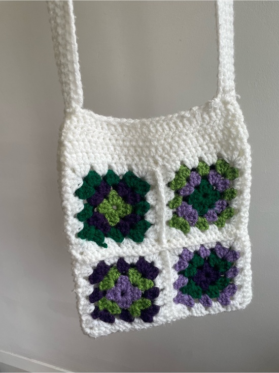 Handmade Handbags - Handmade White Crochet Granny Square Crossbody Bag